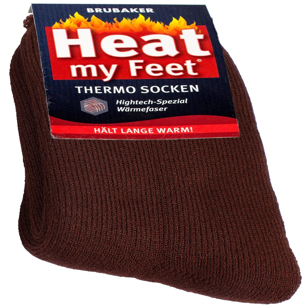 BRUBAKER 2-Pack Heat my Feet Thermal Socks - Warm Feet Socks with Heat Enclosing Insulation Fibers - Size 9-11.5 - Brown