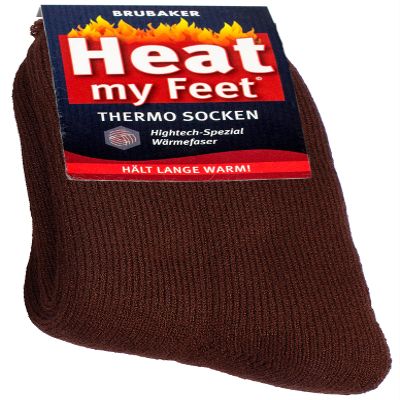 BRUBAKER 2-Pack Heat my Feet Thermal Socks - Warm Feet Socks with Heat Enclosing Insulation Fibers - Size 12.5-14 - Brown