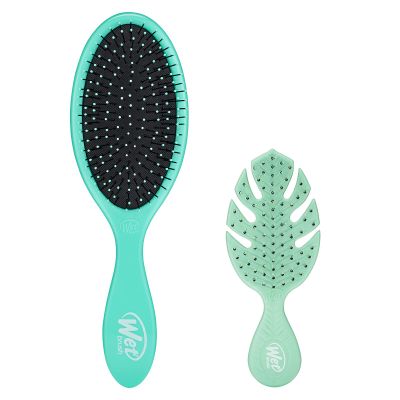 Wet Brush Original Detangler Hair Brush and Go Mini Travel Brush Bundle - Aqua and Green