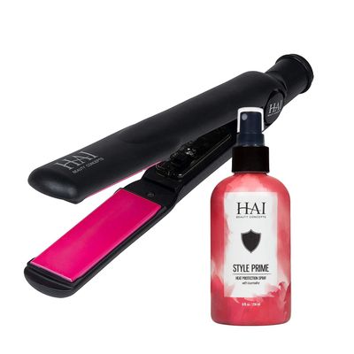 HAI Gold Convertable Professional Flat Iron - Adjustable Temperature up to 450F & Style Prime Professional Heat Protection Spray, 8 fl. oz.