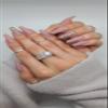 Press On Nails, False Nails, Glue on Nails, Manicure (Nude Rhinestones - Medium Length) view 4
