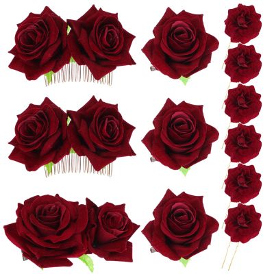 1set Rose Box Pin up Headpieces Hair Jewels for Women Wedding Garland Floral Hair Clips Flower Headdresses Bridal Headpieces for Wedding Rose Garland Fabric Flowers Bride Aldult