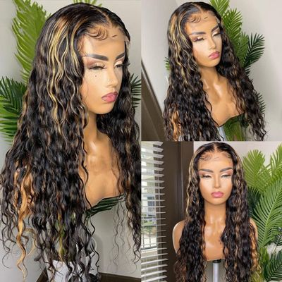 1b/27 Highlight Wig Human Hair Water Wave Wig Honey Blonde Silk Top Lace Front Wigs Colored Human Hair Wigs 150 Density 22inch Transparent Lace Wigs in Stock