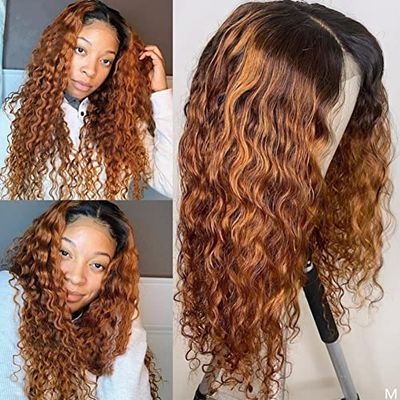1b/30 Colored Human Hair Wigs Brown Remy Water Wave 4x4 Lace Closure Human Hair Wigs Virgin Brazilian Ombre Wigs Long 24inch 180 Density Full Lace Wigs