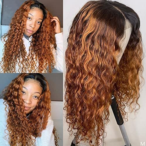 1b/30 Colored Human Hair Wigs Brown Remy Water Wave 4x4 Lace Closure Human Hair Wigs Virgin Brazilian Ombre Wigs Long 24inch 180 Density Full Lace Wigs
