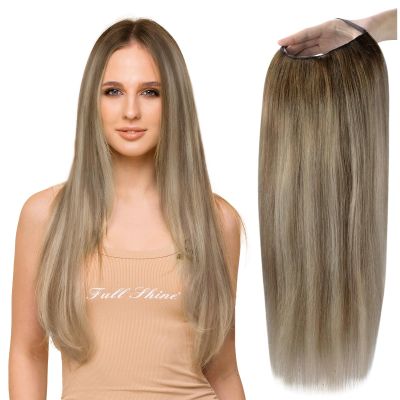 Full Shine U Part Human Hair Wigs Half Wig With Clip Ins Middle Part Remy Hair U Part Wigs Ombre Balayage Brown with Blonde 150Grams 20 inch