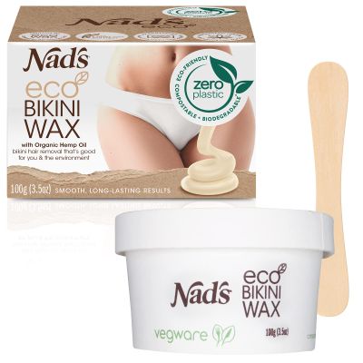 Nad's Professional Salon Quality Microwaveable Hard Stripless Eco Bikini Wax, Plastic-Free Vegan Formula Includes 100g Wax & Wooden Spatula