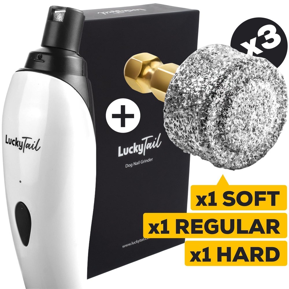 LuckyTail Dog Nail Grinder and a Pack of 3 Replaceable Regular, Extra Hard & Super Soft Grinding Heads