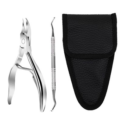 FOMIYES Cuticle Trimmer with Cuticle Pusher, 2Pcs Professional Cuticle Remover Tool Kit, Stainless Steel Nail Clippers for Thick and Ingrown Toenails, Pedicure Manicure Tools