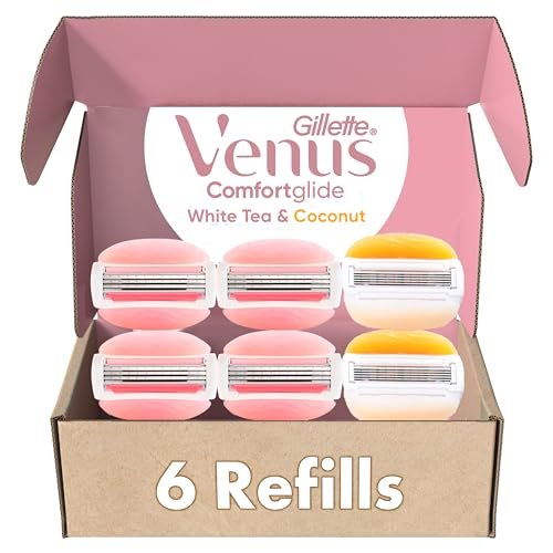 Gillette Venus ComfortGlide White Tea 4 count, with Gillette Venus ComfortGlide plus Olay 2 count, Women's Razor Blade Refills, Holiday Gifts for Women