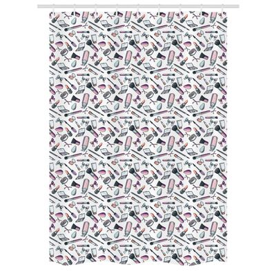 Ambesonne Cosmetics Stall Shower Curtain, Girly Fashion Makeup Female Beauty Eyeliner Blush Mascara Lipstick Powder, Decorative Fabric Set with Hooks for Bathroom, 54" W x 78" L, Purple Pale Pink