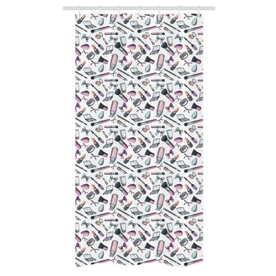 Ambesonne Cosmetics Stall Shower Curtain, Girly Fashion Makeup Female Beauty Eyeliner Blush Mascara Lipstick Powder, Decorative Fabric Set with Hooks for Bathroom, 36" W x 72" L, Purple Pale Pink
