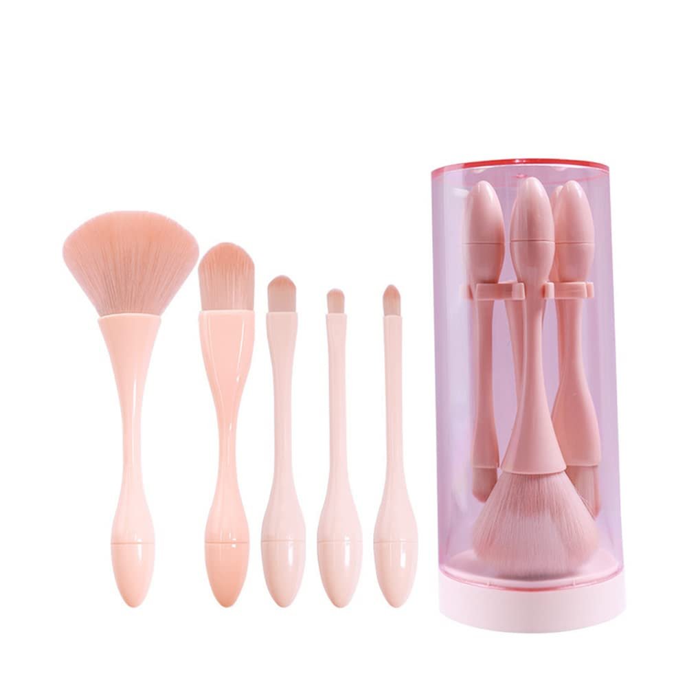 Layboo Mini Makeup Brushes Set Professional 5 Pcs Plastic Makeup Brush Set with Foundation Concealer Blush Eyeshadow Brush Portable with Storage Bucket