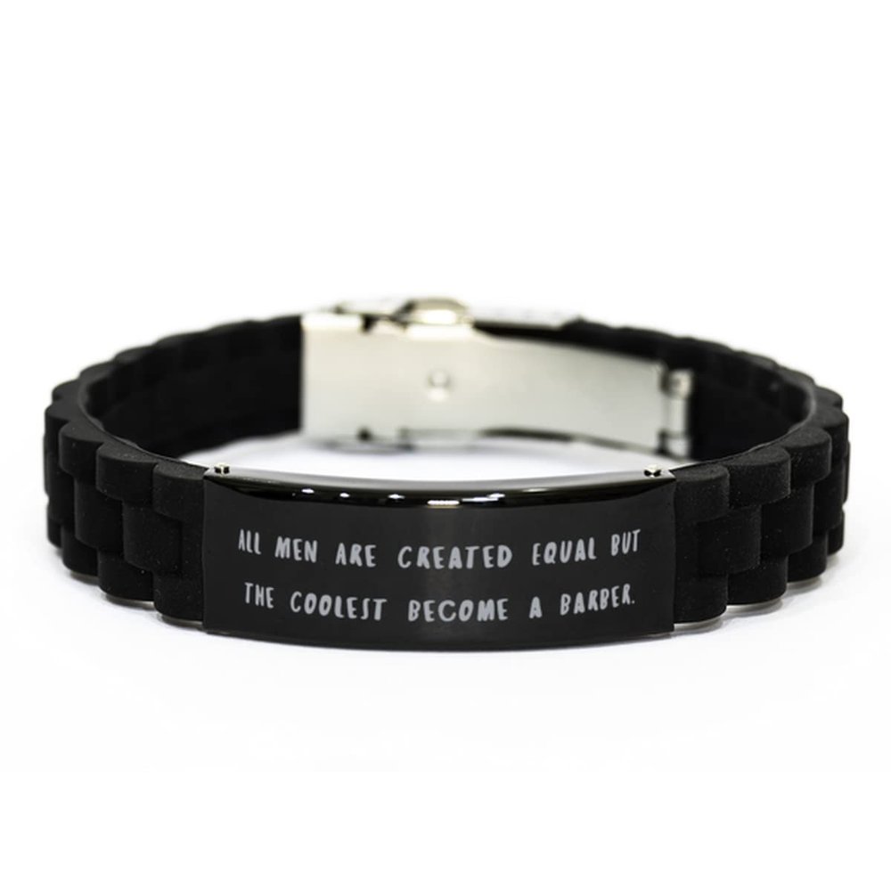 Brilliant Barber Gifts, All Men are Created Equal but The Coolest Become a Barber, Christmas Black Glidelock Clasp Bracelet for Barber