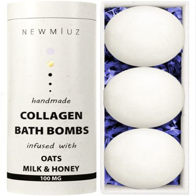 Creamy Collagen Bubble Bath Bombs with Oatmeal Milk Honey Essential Oils Luxurious Bath Gift Dry Skin Nourishment Indulge in A Blissful Bathing Spa