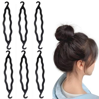 6PCS Black Plastic Bun Maker Double Hook Hair Styling Hairpins Curler Donut Bun Shaper Hair Twist Braiding Tool Hairdressing Accessories