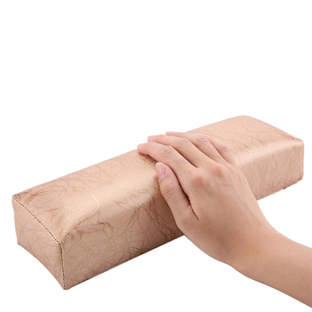 Nail Arm Rest Hand Cushion, Stripe Leather Nail Pillow Hand Rest Cushion Soft Sponge Manicure Hand Rest Pillow for Nail Clients Salon Armrest Cushion Manicure Nail Art Accessories Tool (Gold)