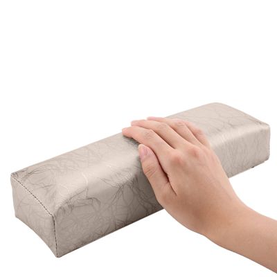 Nail Arm Rest Hand Cushion, Stripe Leather Nail Pillow Hand Rest Cushion Soft Sponge Manicure Hand Rest Pillow Salon Armrest Cushion Manicure Nail Art Accessories Tool (Silver)