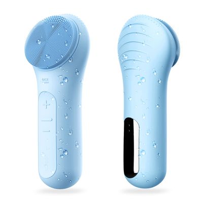 NgraCoola Electric Facial Cleansing Brush - Waterproof and Rechargeable, Exfoliates, Cleanses and Massages Skin - Light Blue