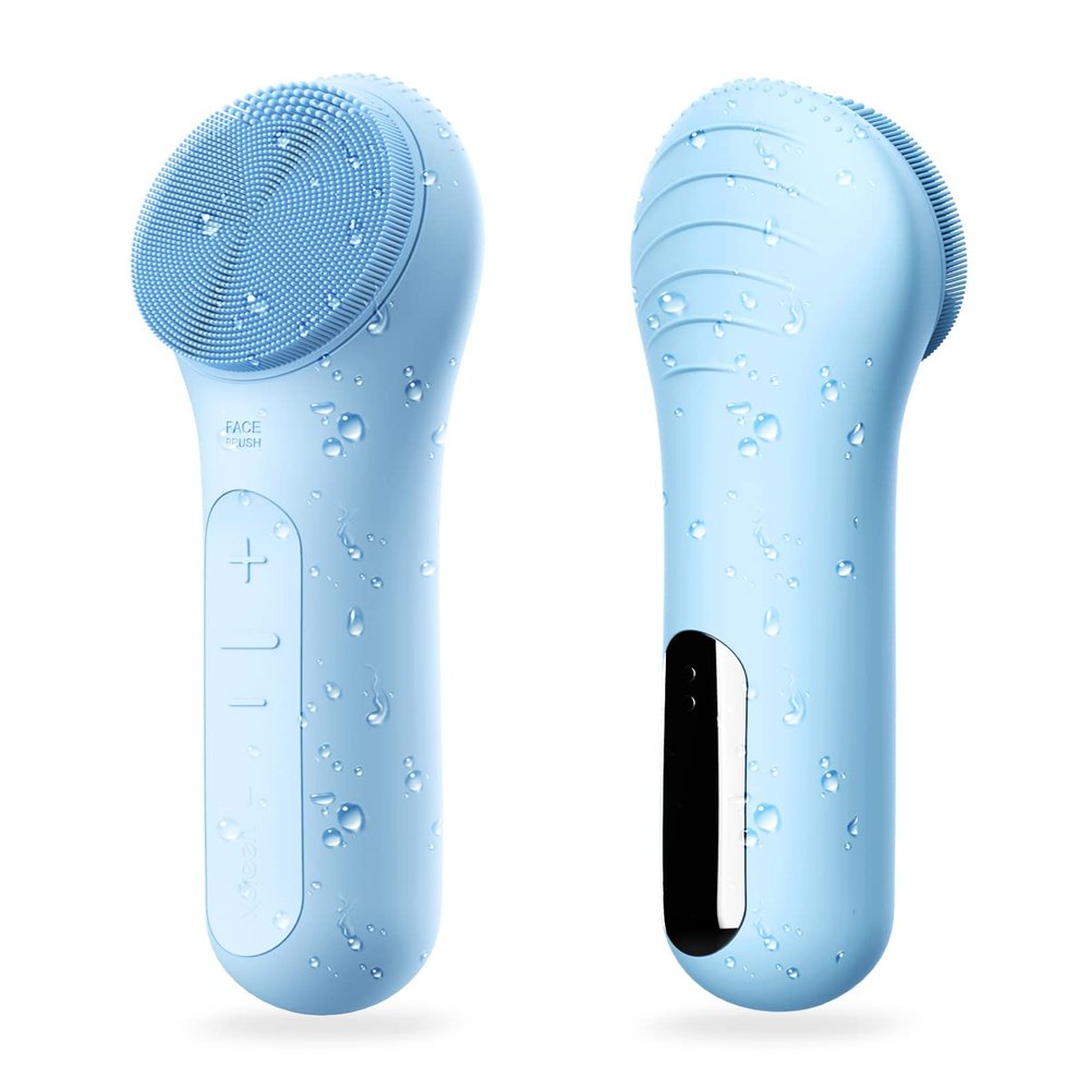 NgraCoola Electric Facial Cleansing Brush - Waterproof and Rechargeable, Exfoliates, Cleanses and Massages Skin - Light Blue
