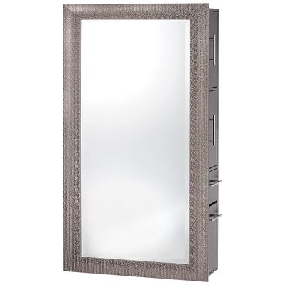 Pibbs Diamond Full-Length Salon Mirror & Storage Server Styling Station with Storage Cabinets & Drawers, Sparkling Modern Design, in Silver, PIB-66MIR-SER- SIL