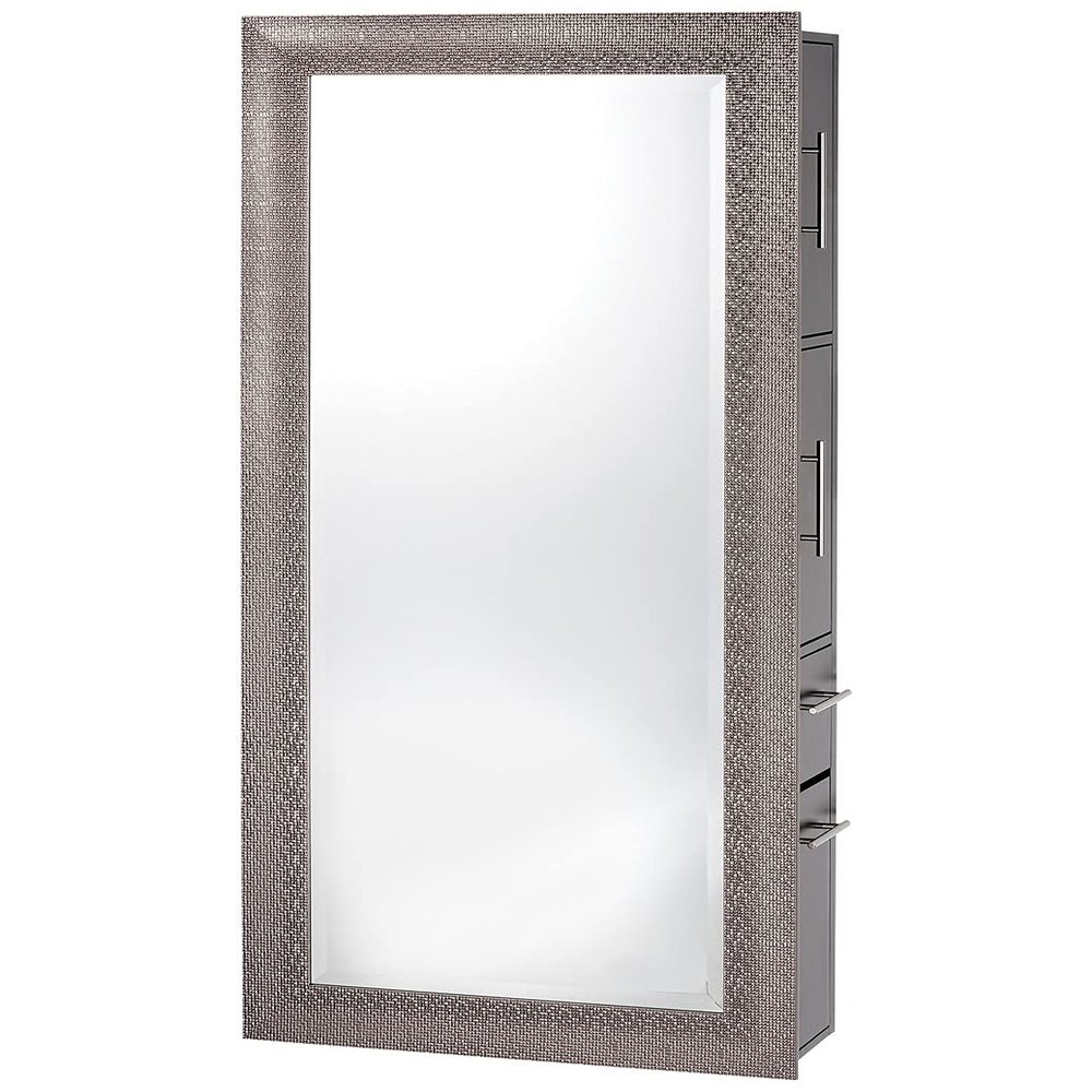 Pibbs Diamond Full-Length Salon Mirror & Storage Server Styling Station with Storage Cabinets & Drawers, Sparkling Modern Design, in Silver, PIB-66MIR-SER- SIL