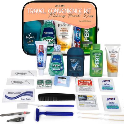 Asom Toiletry Travel Kit - 20 Piece TSA Approved Personal Care & Hygiene Essentials Set for Men & Women, Pre-Filled Convenience for Travel, Airplane Carry-On Ready