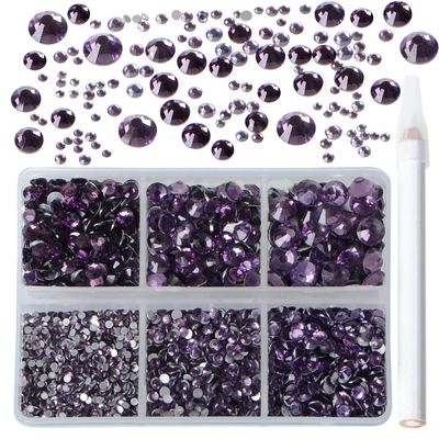 Bymitel 5000 Pieces 6 Mixed Sizes Glue Fix on Glass Rhinestones Round Crystal Gems Flatback for DIY Jewelry Making with one Picking Pen(6-Sizes 5000PCS, Tazanite)