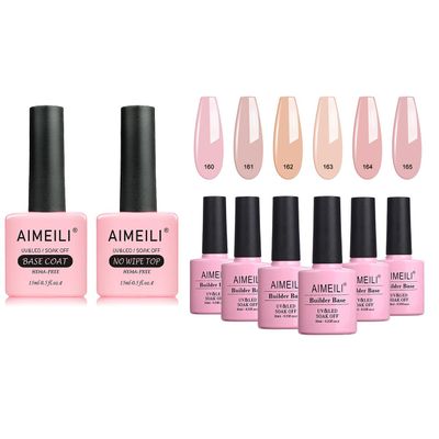 AIMEILI Builder Base Sheer Clear Color Gel Set with Gel Base Coat No Wipe Top Coat