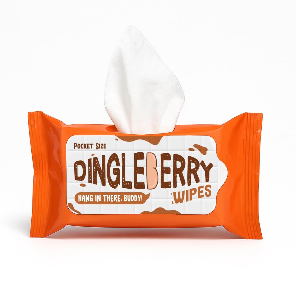 Dingleberry Wipes Pocket Size Novelty Moist Towelettes for Teen Boys Mens Stocking Stuffers Funny Poop Humor Gifts Present Unscented