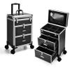 Adazzo Professional Rolling Makeup Train Case with Drawers, Large Cosmetic Trolley with Locks, Cosmetics Storage Organizer Make up Case for Travel Makeup/Nail Art/Hair Styling, Matte Black view 1