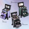 Adazzo Professional Rolling Makeup Train Case with Drawers, Large Cosmetic Trolley with Locks, Cosmetics Storage Organizer Make up Case for Travel Makeup/Nail Art/Hair Styling, Matte Black view 2