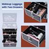 Adazzo Professional Rolling Makeup Train Case with Drawers, Large Cosmetic Trolley with Locks, Cosmetics Storage Organizer Make up Case for Travel Makeup/Nail Art/Hair Styling, Matte Black view 4
