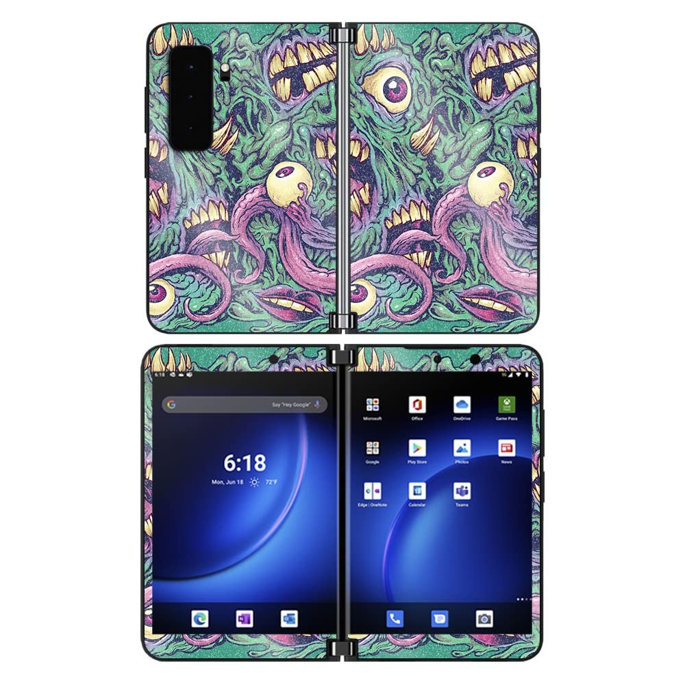 MightySkins Glossy Glitter Skin Compatible with Microsoft Surface Duo 2 - Eyes and Teeth | Protective Durable High-Gloss Glitter Finish | Easy to Apply, Remove, and Change Styles | Made in The USA
