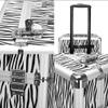 3 in 1 Cosmetic Makeup Train Case, Large Rolling Aluminum Trolley Makeup Travel Case Professional Rolling Cosmetic Beauty Storage Box with 360 Swivel Wheels (White Zebra Print) view 3