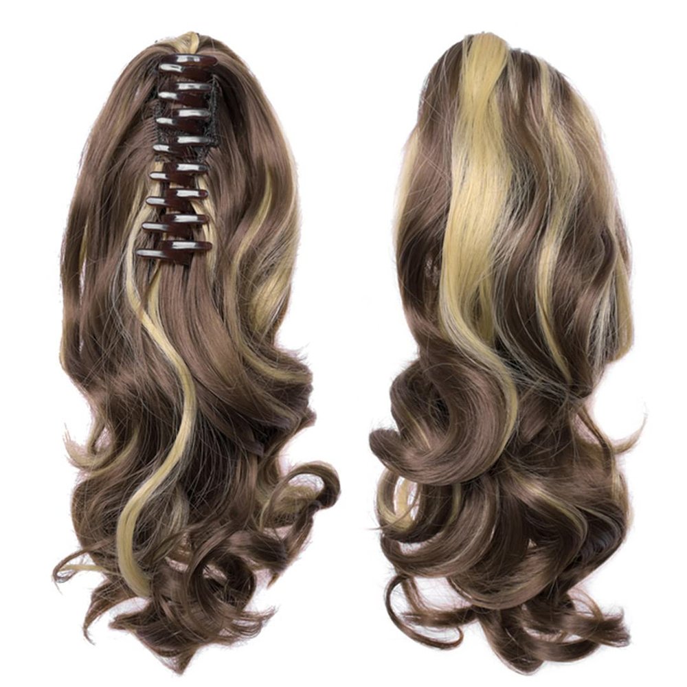 35cm Claw Clip On Ponytail Hair Extension Long Wavy Synthetic Ponytail Hairpiece Gold Brown Wave Long Hair For Women 8h22