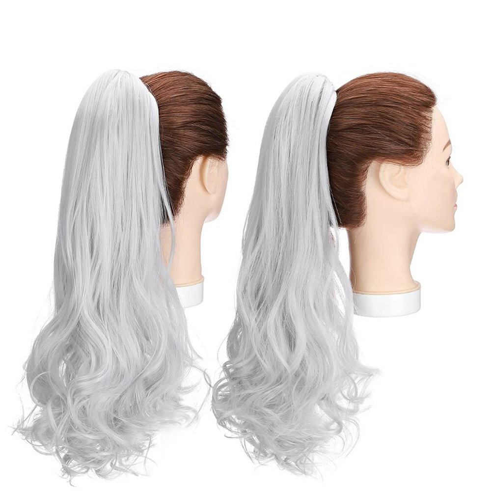 12-26inch Claw Clip On Ponytail Hair Extension Synthetic Ponytail Extension Hair For Women Silver Grey-New