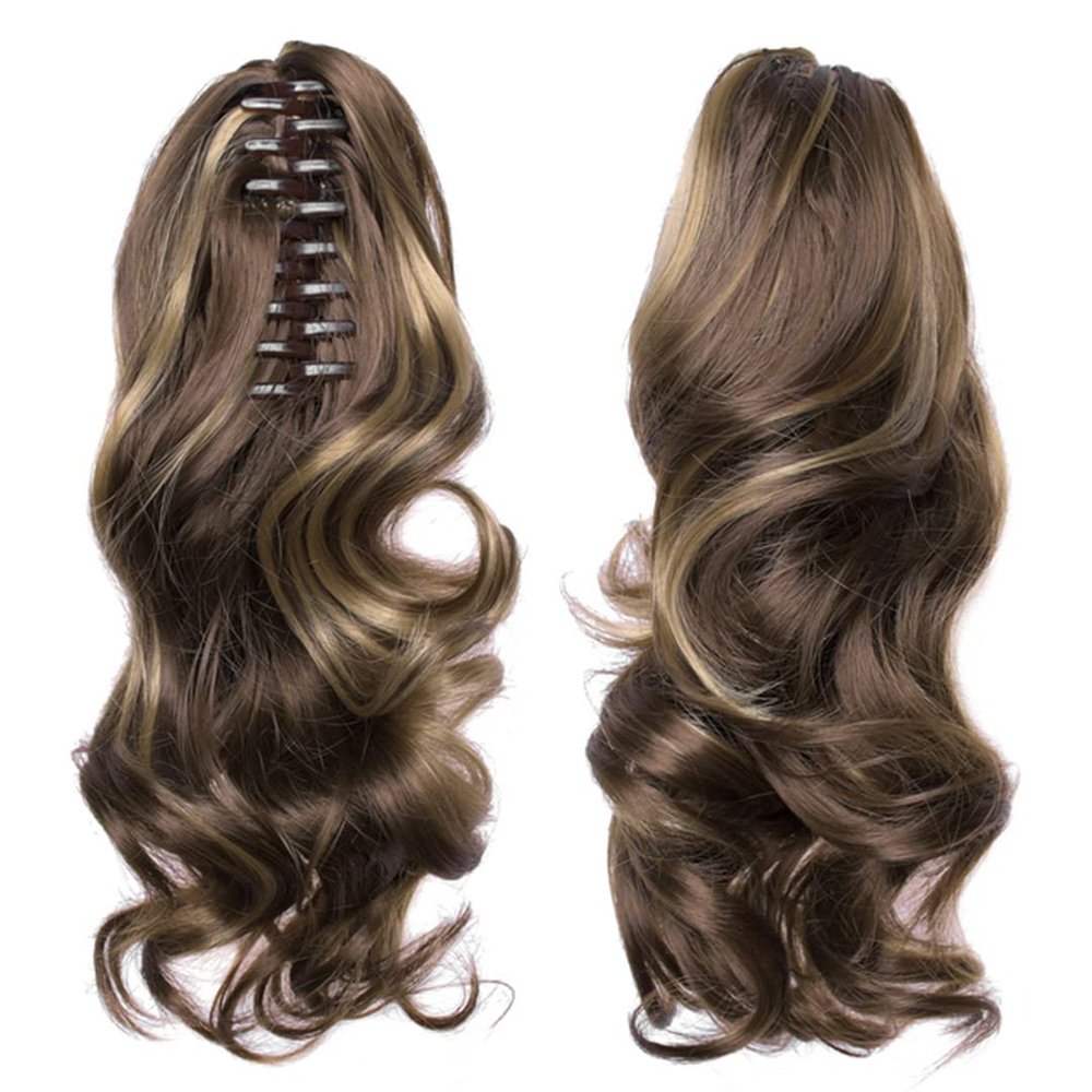 35cm Claw Clip On Ponytail Hair Extension Long Wavy Synthetic Ponytail Hairpiece Gold Brown Wave Long Hair For Women 9h19