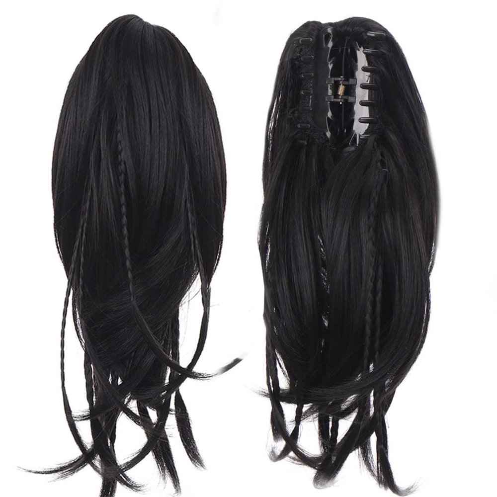 12"Claw Clip On Braids Ponytail Synthetic Hair Extension Long Straight Fake Hair For Women Hairpieces Black Brown 1b 12inches
