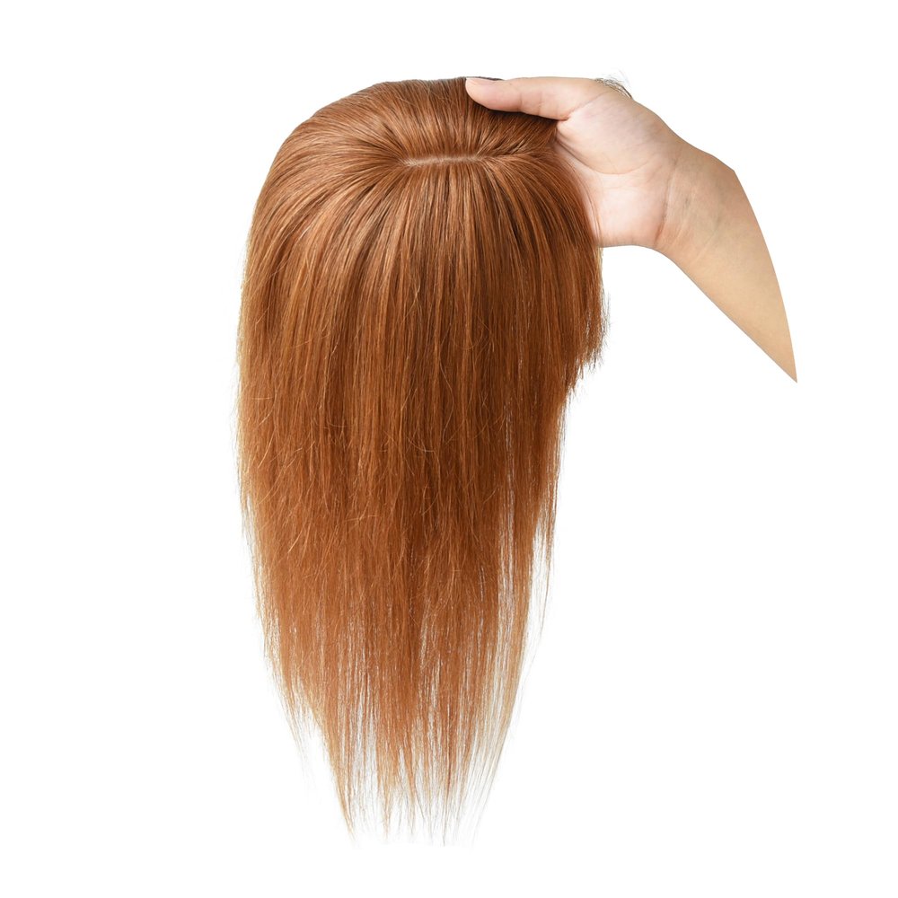viviaBella Clip in Human Hair Toppers Seamless Hairpiece for Women Thick Silk Base Topper for Thicking Hair (Copper Red, 5.1"X5.1" 12Inch)