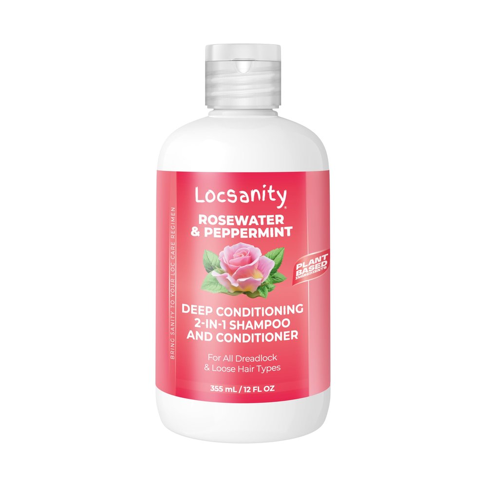 Locsanity Rosewater Peppermint 2-in-1 Shampoo and Conditioner for All Types of Dreadlocks and Hairstyles  Moisturizing, Nourishing, and Hydrating Shampoo and Conditioner (12 fl oz)