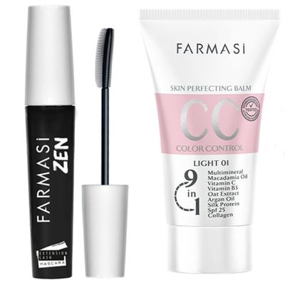 FARMASi Makeup CC Cream 1.7 Fl Oz (Light), Pure, Natural and Flawless Finish, Medium to Full Coverage, All-Day Hold, All Skin Types, Zen Mascara Extension Lash 0.27 Fl Oz