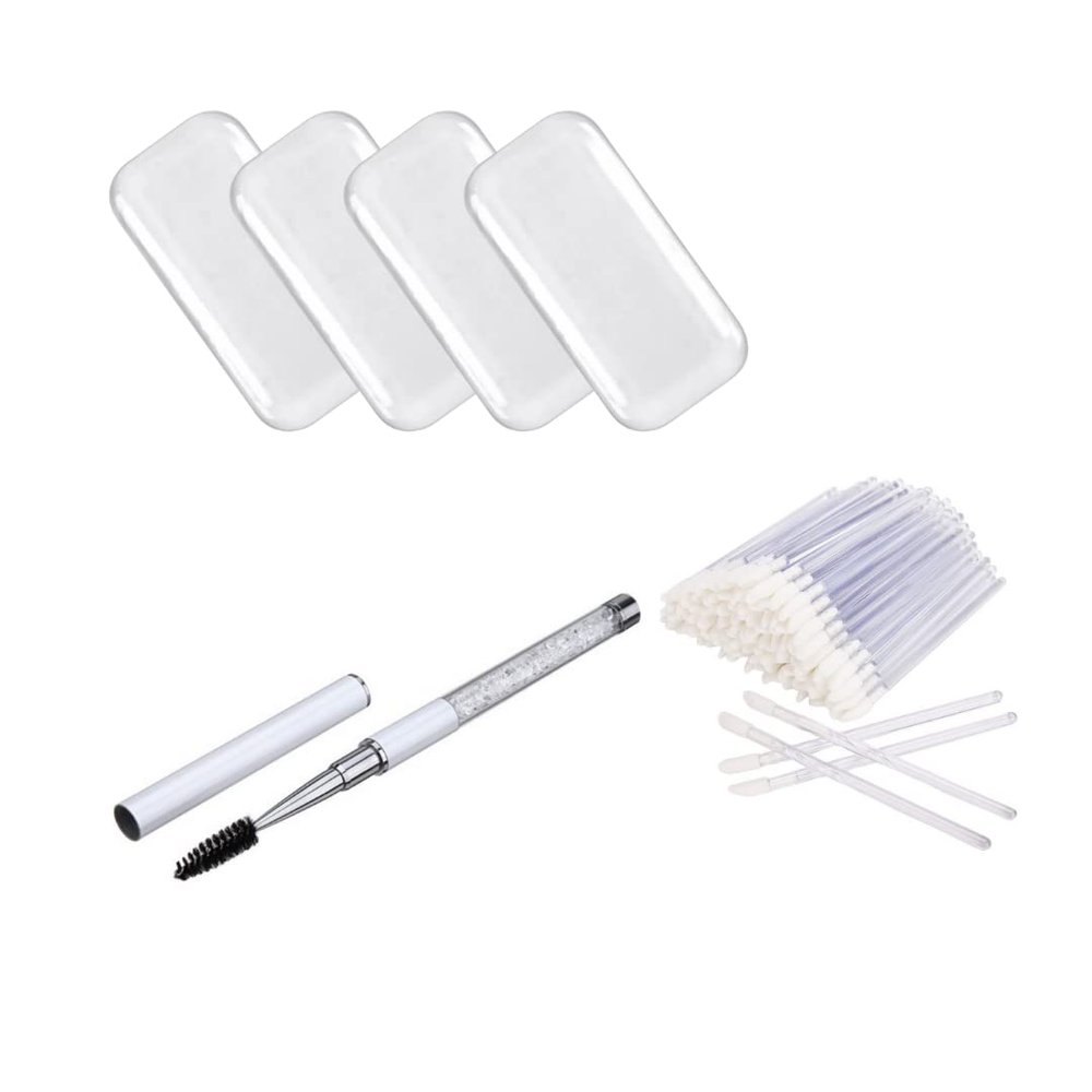 Bundle - 4 Silicone Lash Pad/Silicone Pallet for loose Fans/ Silicone Holder + 1 Mascara Wand/Spoolie for Lashes and Brows + 50 pcs Disposable Lip Brush