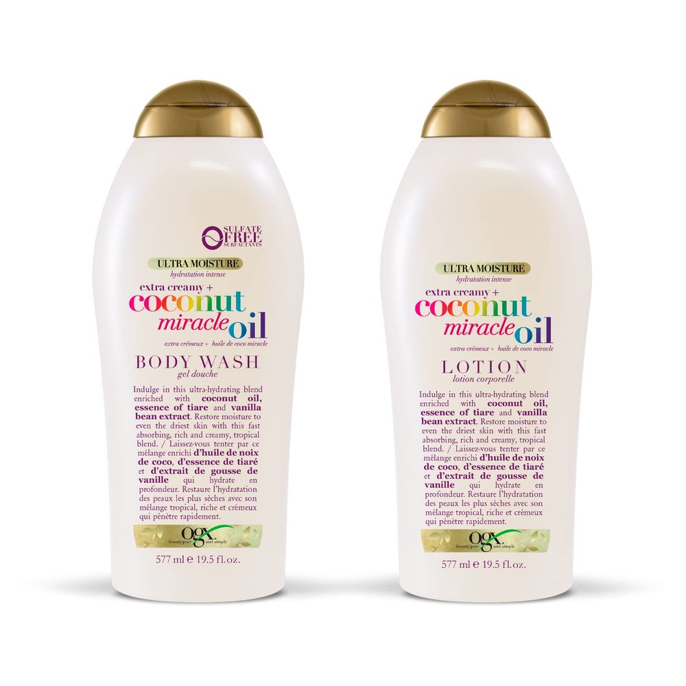 OGX Coconut Miracle Oil Ultra Moisture Body Wash and Fast-Absorbing Vanilla Bean Body Lotion, 19.5 Fl Oz