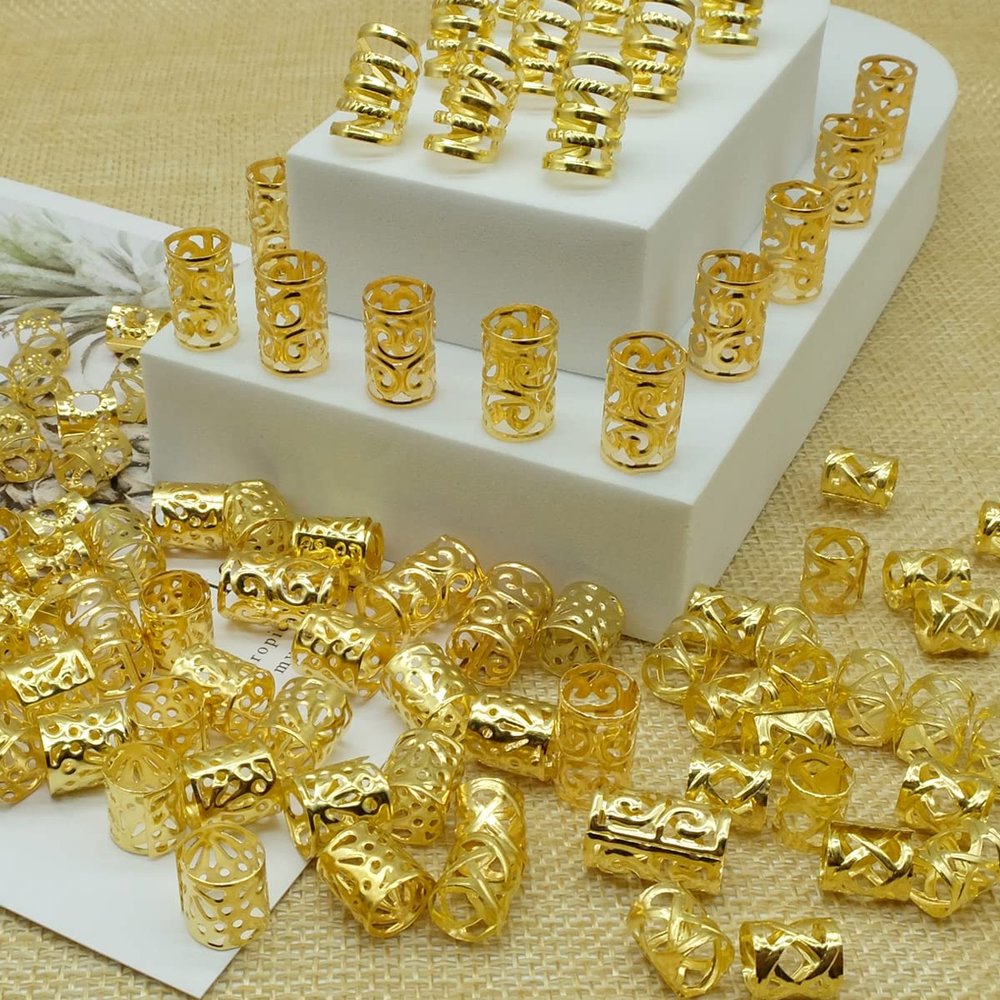 100 PCS Gold Hair Accessories Loc Hair Jewelry for Braids, Dreadlock Accessories for Women and Girls Adjustable Braid Cuffs Braiding Hair Rings Decoration