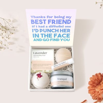 Dear Ava Spa Gifts for Women - Organic Self Care luxury Anti Stress Relaxing Bath and Body Kit Set Basket Box for Her with Heartfelt Card - Funny Gift for Friend
