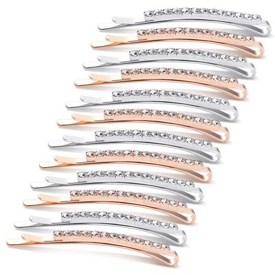 12 Pieces Rhinestone Bobby Pins, Silver and Gold Metal Hair Diamond Bobby Pins Clips Crystal Hair Pin for Lady Women Girls