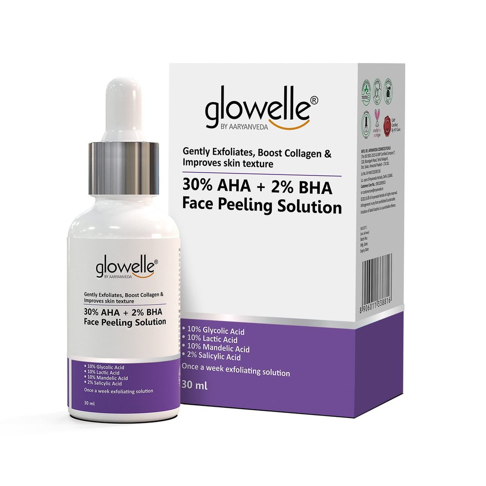 Glowelle 30% AHA and 2% BHA Face Serum Peeling Solution For Mild Exfoliation and Skin Clarity | Men & Women | 30 ML