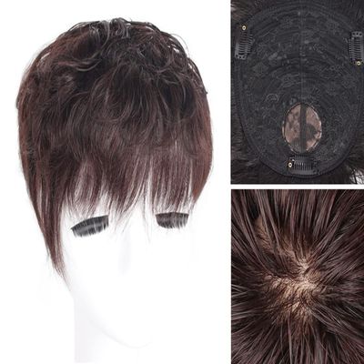 15x14cm Short Curly Human Hair Topper for Women Invisible Real Human Hair Pieces for Large Area Hair Loss/White Hair Off Black. (Off Black)