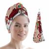 LEOKOTI Christmas Hair Towel Wrap with Buttons, Red Truck with Xmas Tree Gnomes Gifts on Wooden Board Microfiber Super Absorbent Bath Shower Hair Drying Cap for Women, 26" x 10" view 1